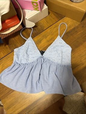 Light Blue Eyelet Knit Camisole Top by lulus